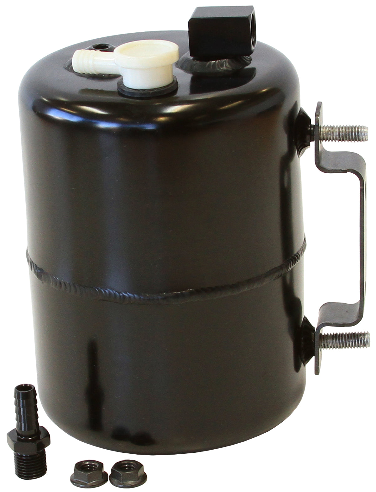 Brake Vacuum Reservoir Tank - Black   Includes Mounts & Fittings, 6.75" (170mm) Tall x 5" (125mm) Long