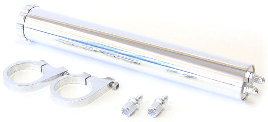 Billet Aluminium Radiator Over Flow Tank - Polished   Includes 5/16"" Barb Fittings & Mounts. 13" (325mm) Height x 2" (50mm) Diameter