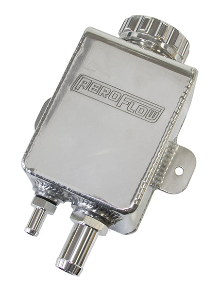 Fabricated Square Power Steering Reservoir - Polished  with -10 ORB and -6 ORB Ports