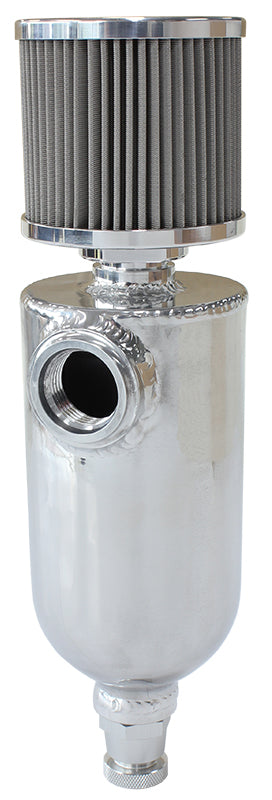 Universal Breather Tank - Polished   Single -12 ORB Port & Stainless Steel Breather