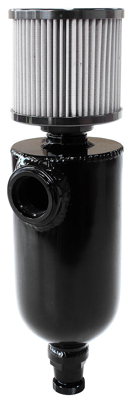 Universal Breather Tank - Black   Single -12 ORB Port & Stainless Steel Breather