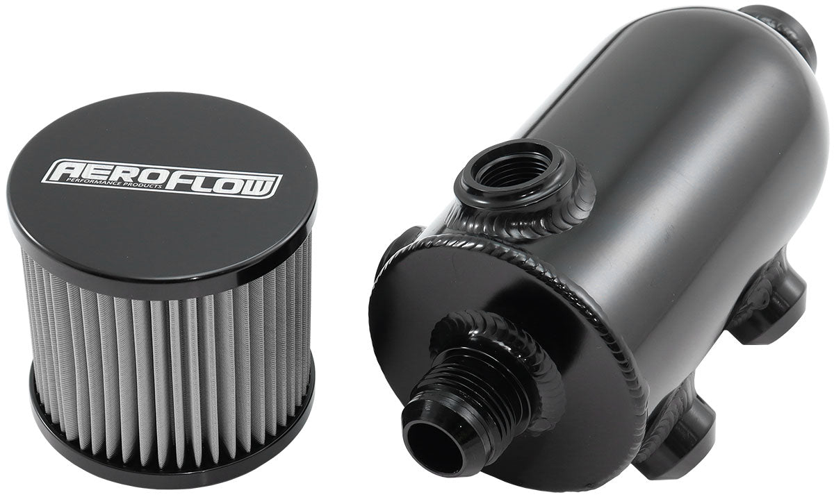 Universal Breather Tank - Black   Single -12 ORB Port & Stainless Steel Breather