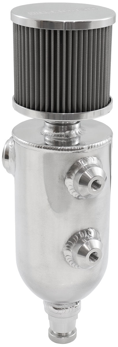 Universal Breather Tank - Polished   Single -12 ORB Port & Stainless Steel Breather