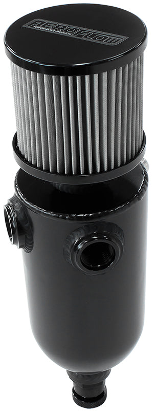 Universal Breather Tank - Black   Dual -8 ORB Ports & Stainless Steel Breather