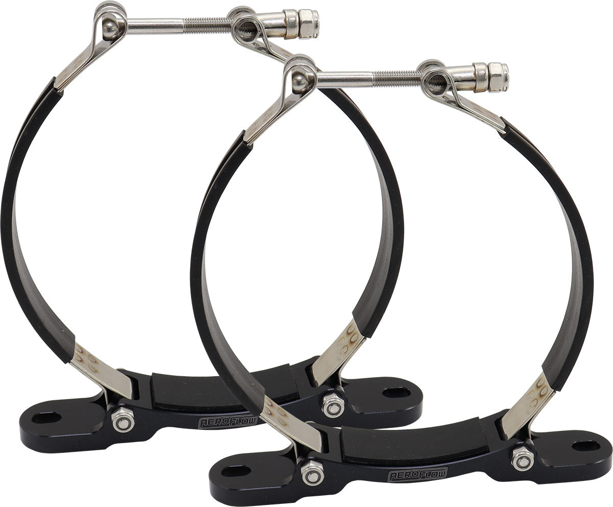 Aeroflow Dry Sump Tank Mounting Brackets suit 6" Diameter Tank    Black Finish, Sold As a Pair