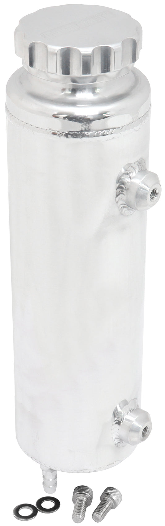 Universal Large Fabricated Alloy Radiator Overflow Tank - Polished Finish    1450ml capacity, 12" Overall Height x 3-1/2" Diameter