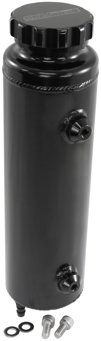 Universal Large Fabricated Alloy Radiator Overflow Tank - Black Finish    1450ml capacity, 12" Overall Height x 3-1/2" Diameter