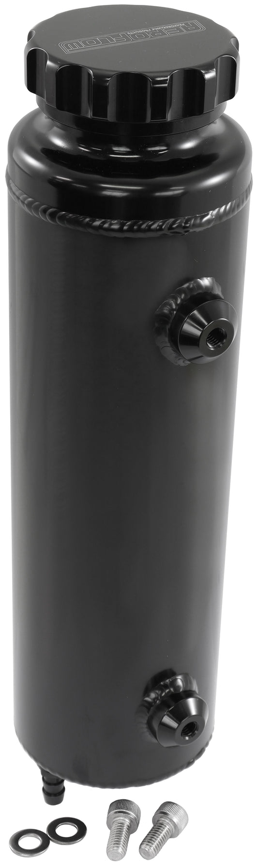 Universal Large Fabricated Alloy Radiator Overflow Tank - Black Finish    1450ml capacity, 12" Overall Height x 3-1/2" Diameter
