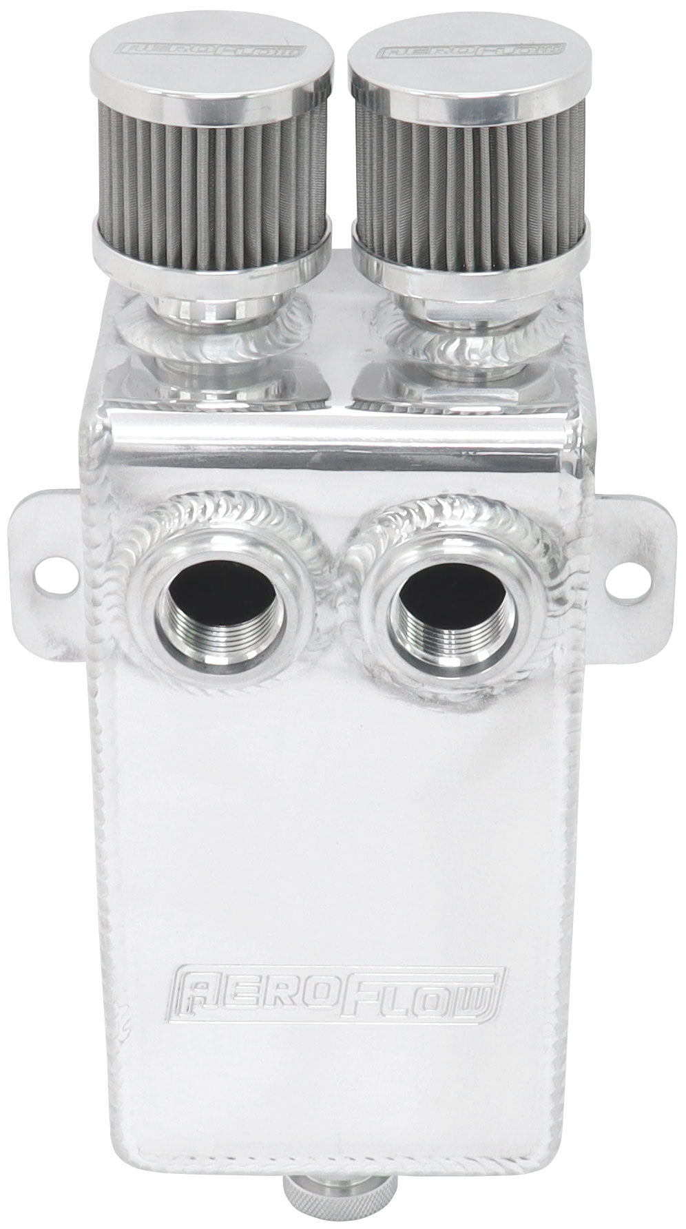 1L Universal Dual Breather/Catch Can Tank -Polished   Dual Female -10ORB ports & Dual Male -10AN Breather Ports
