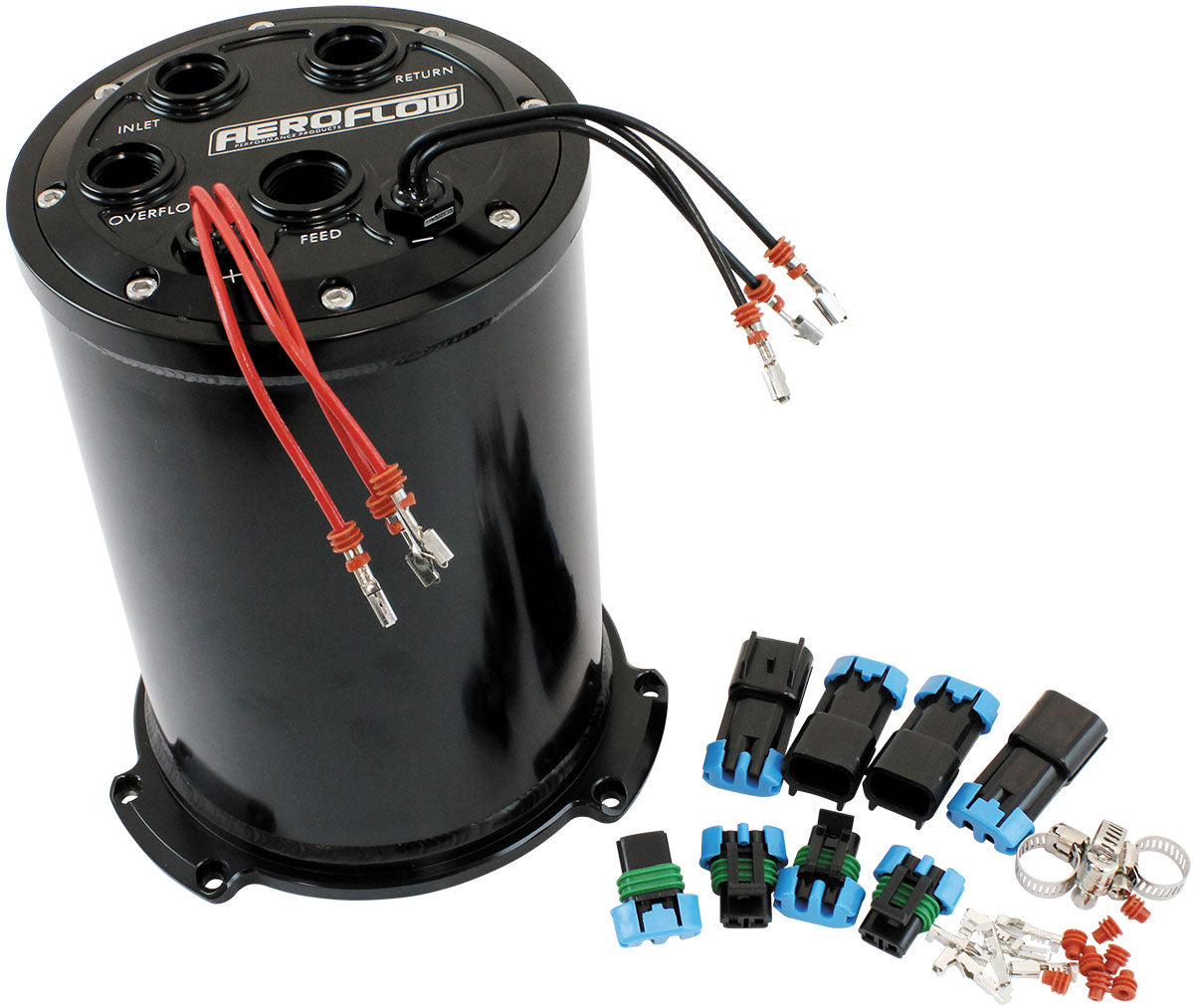 Aeroflow Triple EFI Fuel Pump Round Surge Tank - Black  5 Liter (1.25 Gal), -10 ORB Outlet With -8 ORB Returns