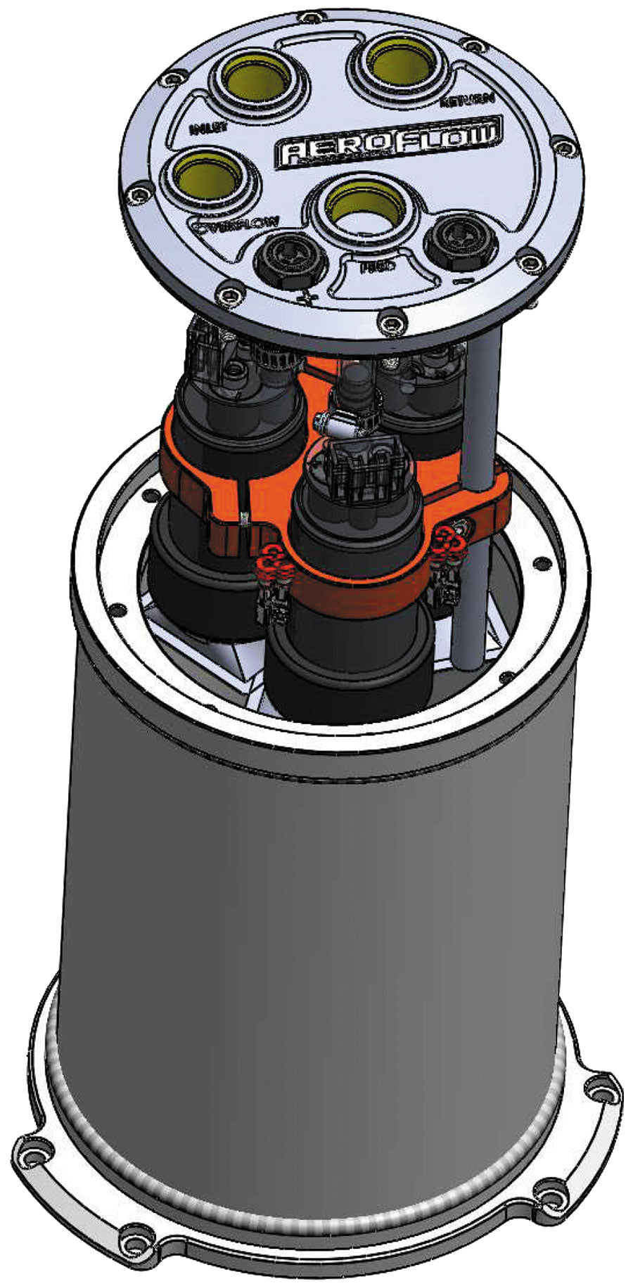 Aeroflow Triple EFI Fuel Pump Round Surge Tank - Polished   5 Liter (1.25 Gal), -10 ORB Outlet With -8 ORB Returns