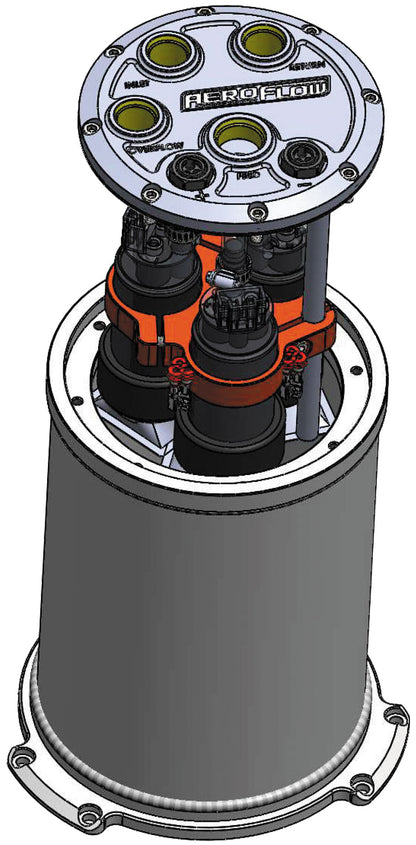 Aeroflow Triple EFI Fuel Pump Round Surge Tank - Polished   5 Liter (1.25 Gal), -10 ORB Outlet With -8 ORB Returns