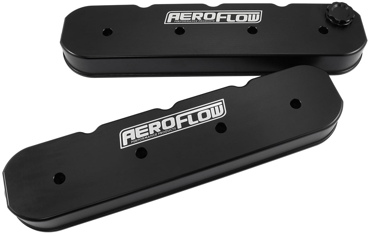 Aeroflow GM LS Billet Valve Cover Set, Black Finish with Aeroflow Logo   Suit GM LS Series Engines. No Coil Mounts