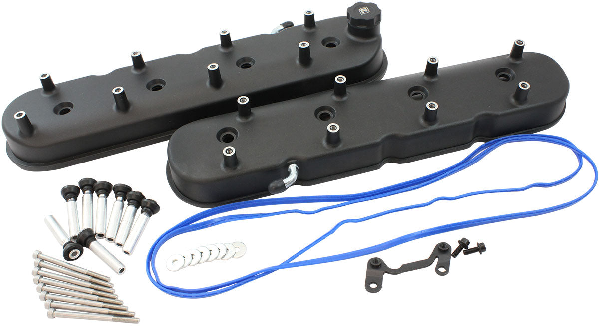 Aeroflow GM LS Factory Valve Cover Set, Tall Height, Black Finish   Suit GM LS Series Engines. Factory Position Coil Mounts