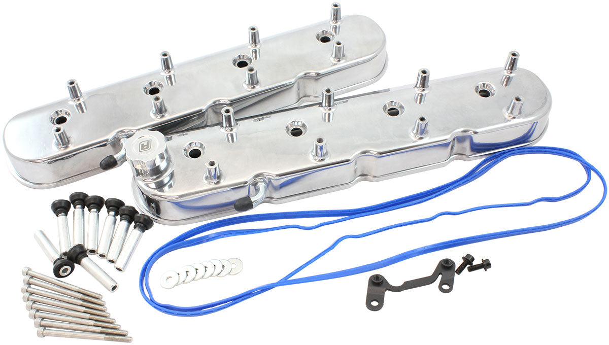 Aeroflow GM LS Factory Valve Cover Set, Tall Height, Polished Finish   Suit GM LS Series Engines, Factory Position Coil Mounts