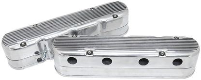 Aeroflow GM LS 2 Piece Retro Finned Valve Cover Set, Polished Finish   Suit GM LS Series Engines. Factory Position Coil Mounts with Tall Cover