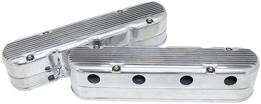 Aeroflow GM LS 2 Piece Retro Finned Valve Cover Set, Polished Finish   Suit GM LS Series Engines. Factory Position Coil Mounts with Tall Cover