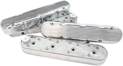 Aeroflow GM LS 2 Piece Retro Finned Valve Cover Set, Polished Finish   Suit GM LS Series Engines. Factory Position Coil Mounts with Tall Cover