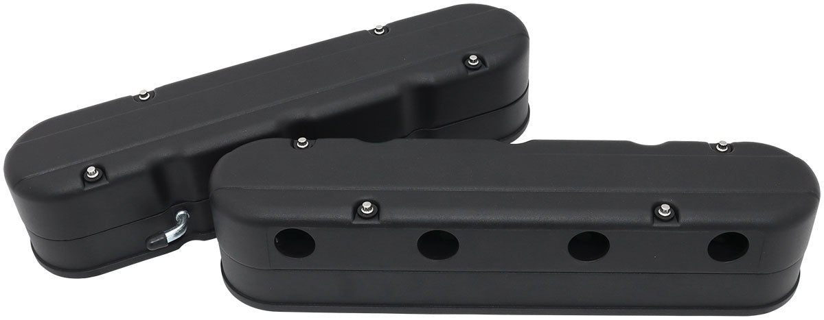 Aeroflow GM LS 2 Piece Retro Smooth Valve Cover Set, Black Finish   Suit GM LS Series Engines. Factory Position Coil Mounts with Tall Cover