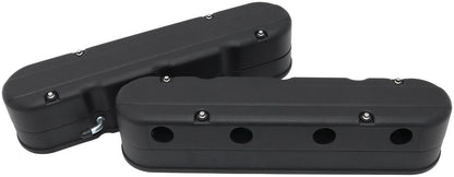 Aeroflow GM LS 2 Piece Retro Smooth Valve Cover Set, Black Finish   Suit GM LS Series Engines. Factory Position Coil Mounts with Tall Cover