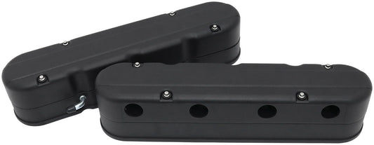 Aeroflow GM LS 2 Piece Retro Smooth Valve Cover Set, Black Finish   Suit GM LS Series Engines. Factory Position Coil Mounts with Tall Cover