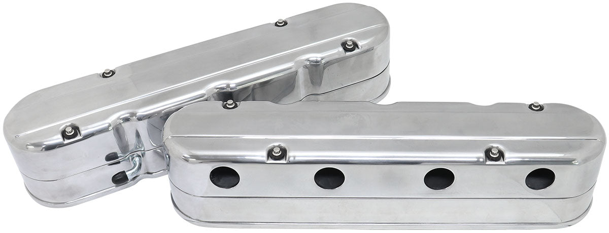 Aeroflow GM LS 2 Piece Retro Smooth Valve Cover Set, Polished Finish   Suit GM LS Series Engines. Factory Position Coil Mounts with Tall Cover