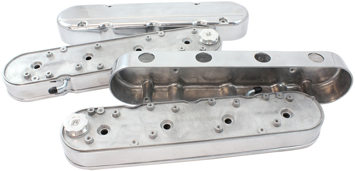 Aeroflow GM LS 2 Piece Retro Smooth Valve Cover Set, Polished Finish   Suit GM LS Series Engines. Factory Position Coil Mounts with Tall Cover