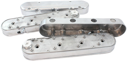 Aeroflow GM LS 2 Piece Retro Smooth Valve Cover Set, Polished Finish   Suit GM LS Series Engines. Factory Position Coil Mounts with Tall Cover