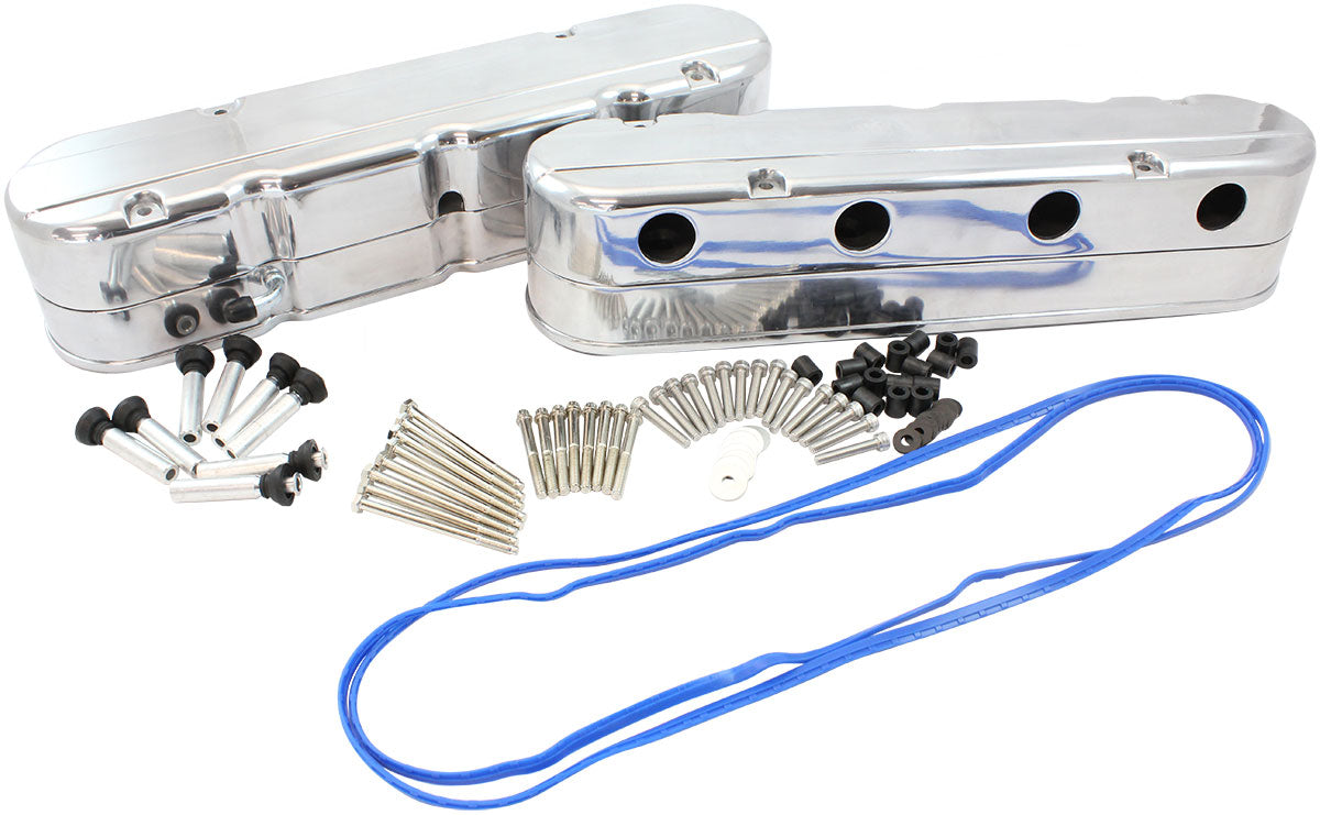Aeroflow GM LS 2 Piece Retro Smooth Valve Cover Set, Polished Finish   Suit GM LS Series Engines. Factory Position Coil Mounts with Tall Cover