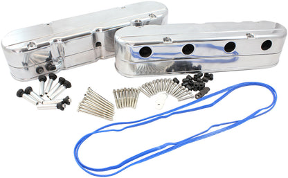Aeroflow GM LS 2 Piece Retro Smooth Valve Cover Set, Polished Finish   Suit GM LS Series Engines. Factory Position Coil Mounts with Tall Cover