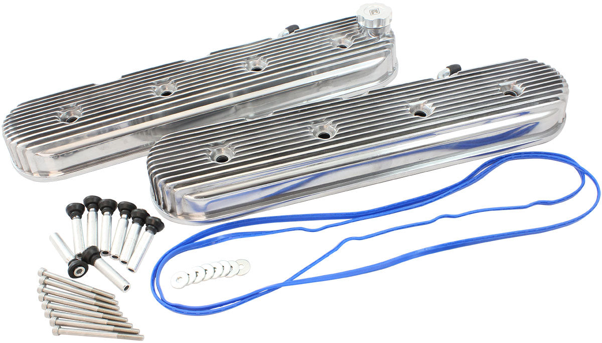 GM LS Retro Finned Valve Cover Set, Polished Finish   Suit GM LS Series Engines. No Coil Mounts
