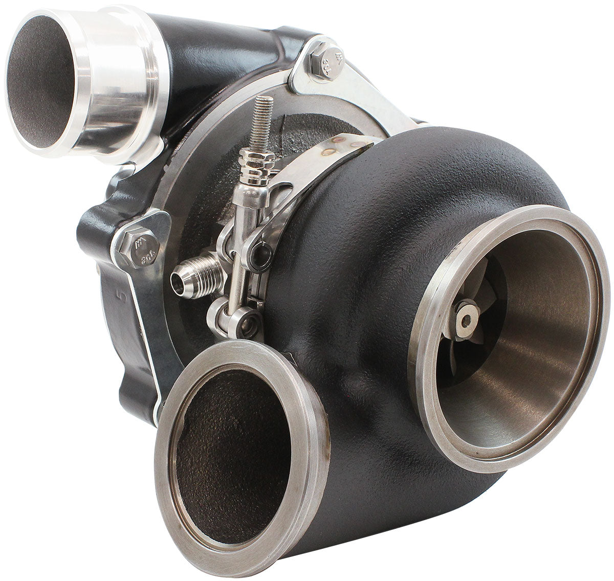 BOOSTED 4849 .72 Turbocharger 550HP, Hi Temp Black Finish   External Wastegate, V-Band Inlet & Exhaust Flanges