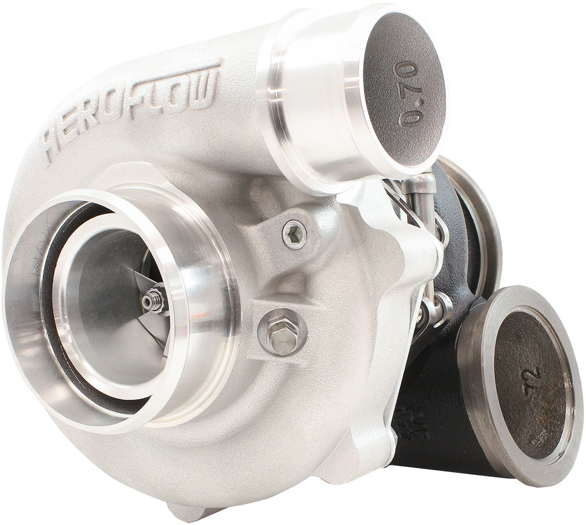 BOOSTED 4849 .72 Turbocharger 550HP, Natural Cast Finish   External Wastegate, V-Band Inlet & Exhaust Flanges