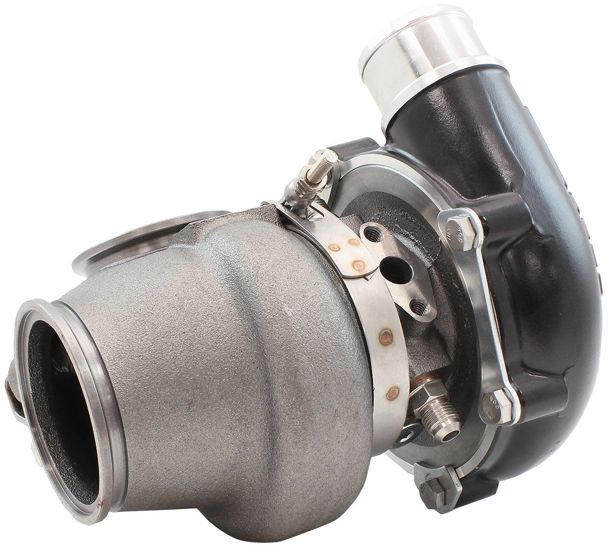 BOOSTED 4849 .72 Turbocharger 550HP, Hi Temp Black Finish   Internal Wastegate, V-Band Inlet & Exhaust Flanges