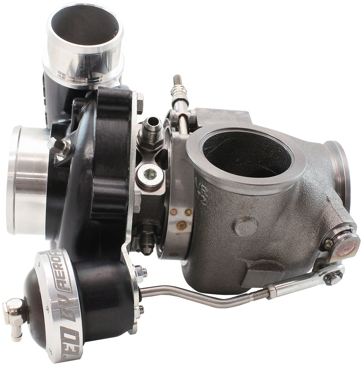 BOOSTED 4849 .72 Turbocharger 550HP, Hi Temp Black Finish   Internal Wastegate, V-Band Inlet & Exhaust Flanges