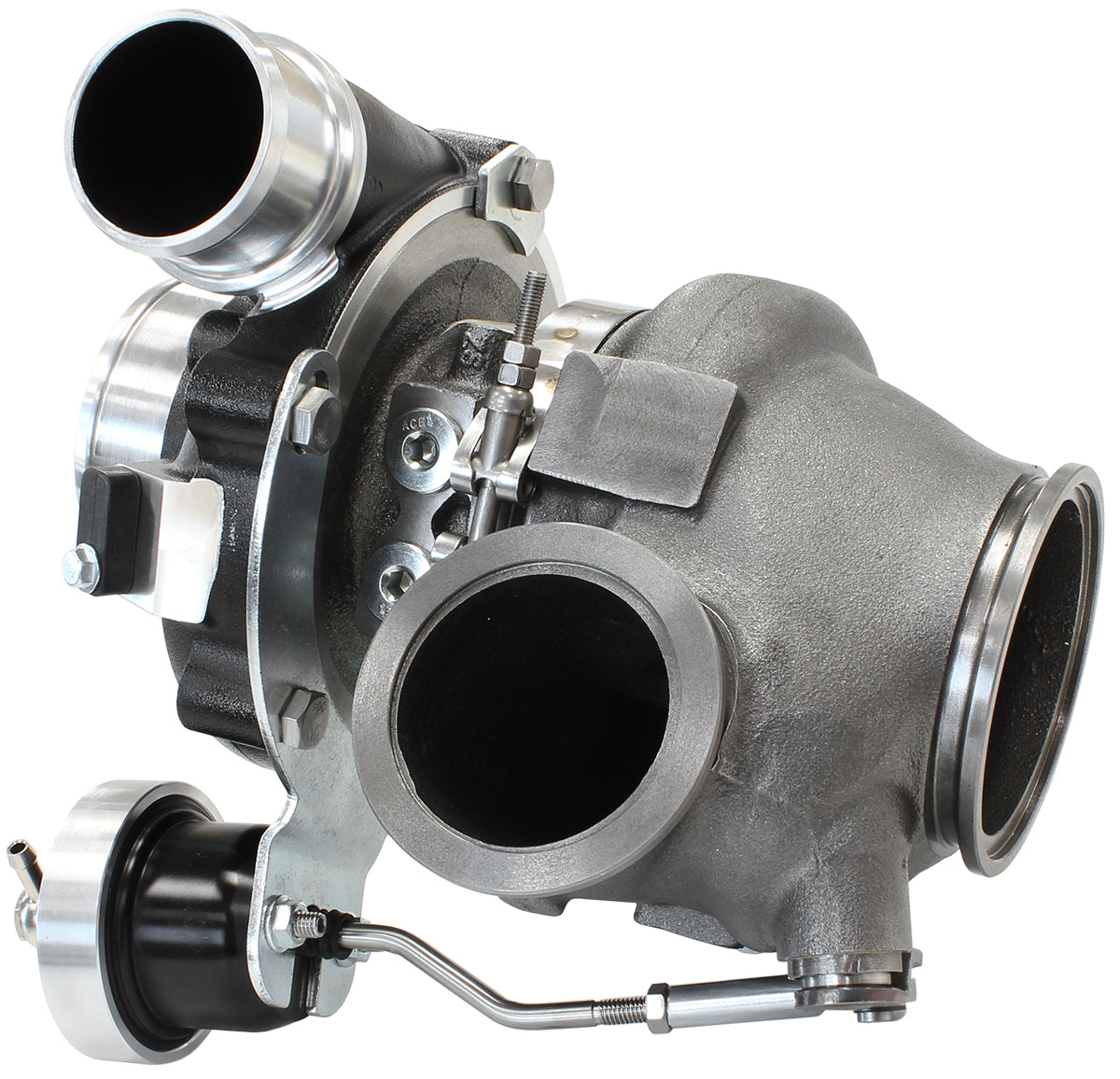 BOOSTED 4849 .72 Turbocharger 550HP, Hi Temp Black Finish   Internal Wastegate, V-Band Inlet & Exhaust Flanges