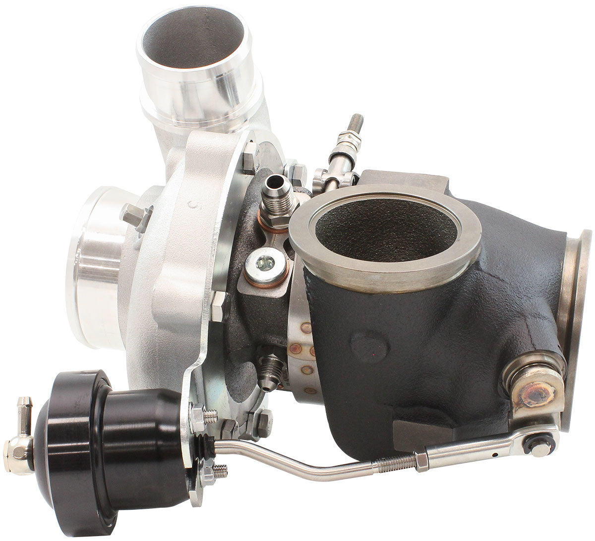 BOOSTED 4849 .72 Turbocharger 550HP, Natural Cast Finish   Internal Wastegate, V-Band Inlet & Exhaust Flanges