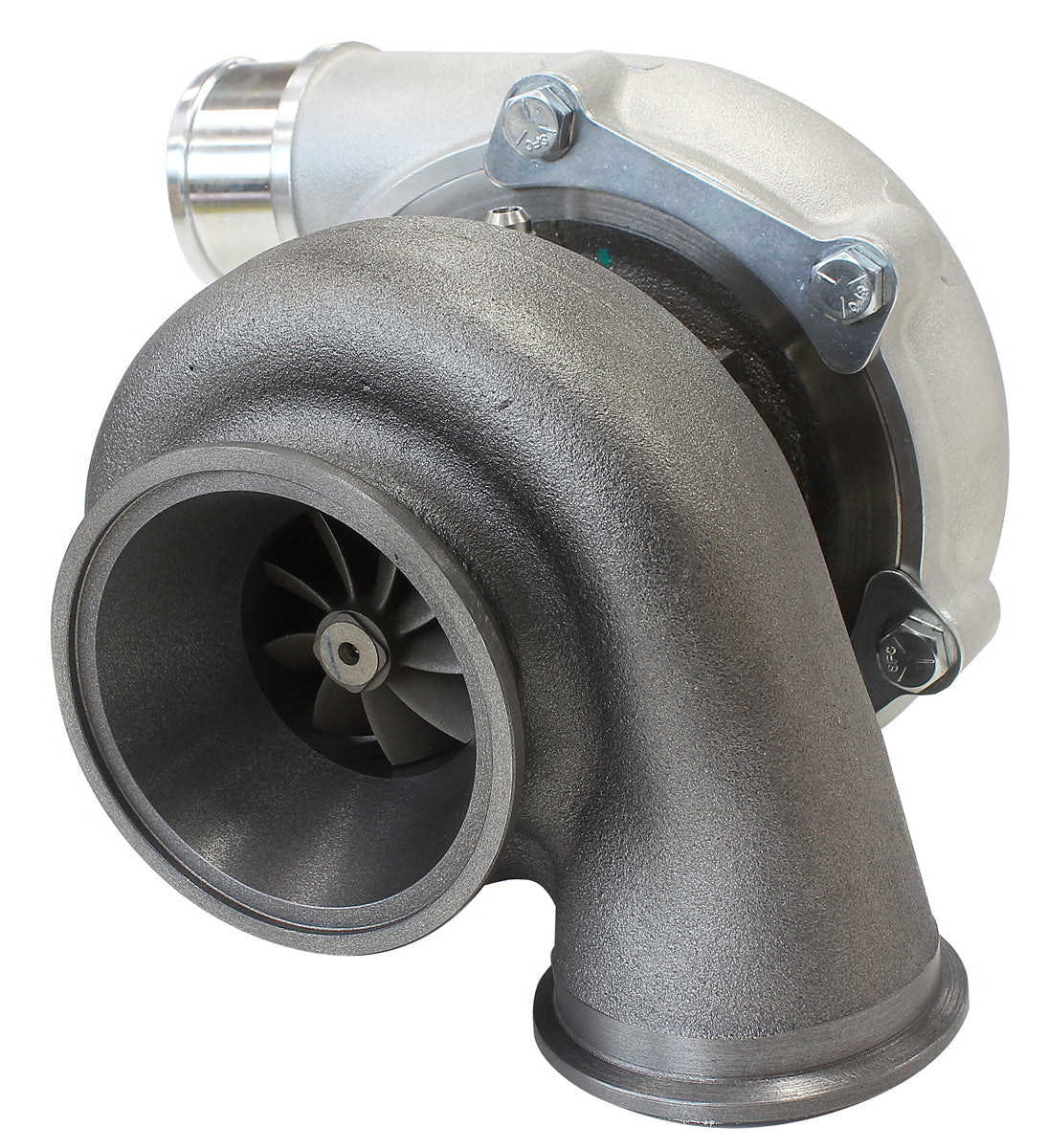 BOOSTED 5449 .72 Turbocharger 660HP, Natural Cast Finish   External Wastegate, V-Band Inlet & Exhaust Flanges