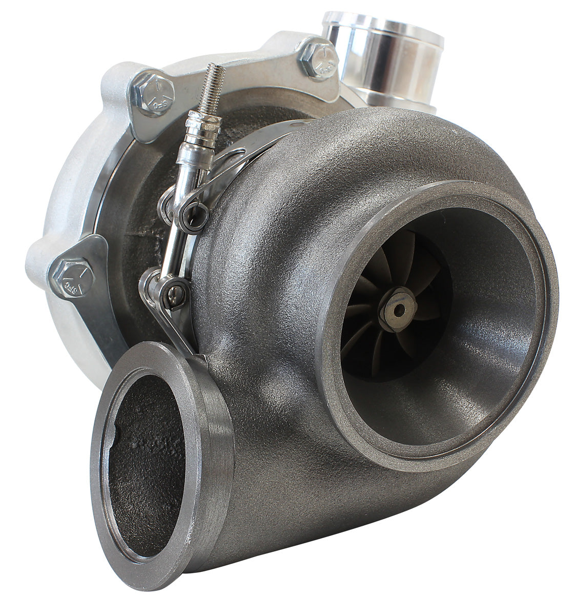 BOOSTED 5449 .72 Turbocharger 660HP, Natural Cast Finish   External Wastegate, V-Band Inlet & Exhaust Flanges