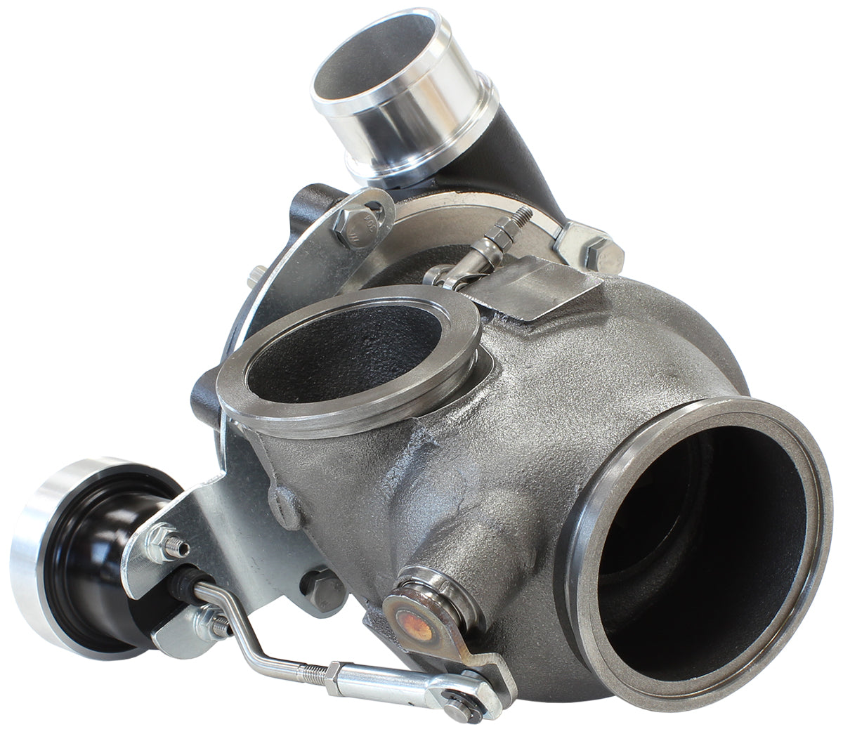 BOOSTED 5449 .72 Turbocharger 660HP, Hi Temp Black Finish   Internal Wastegate, V-Band Inlet & Exhaust Flanges