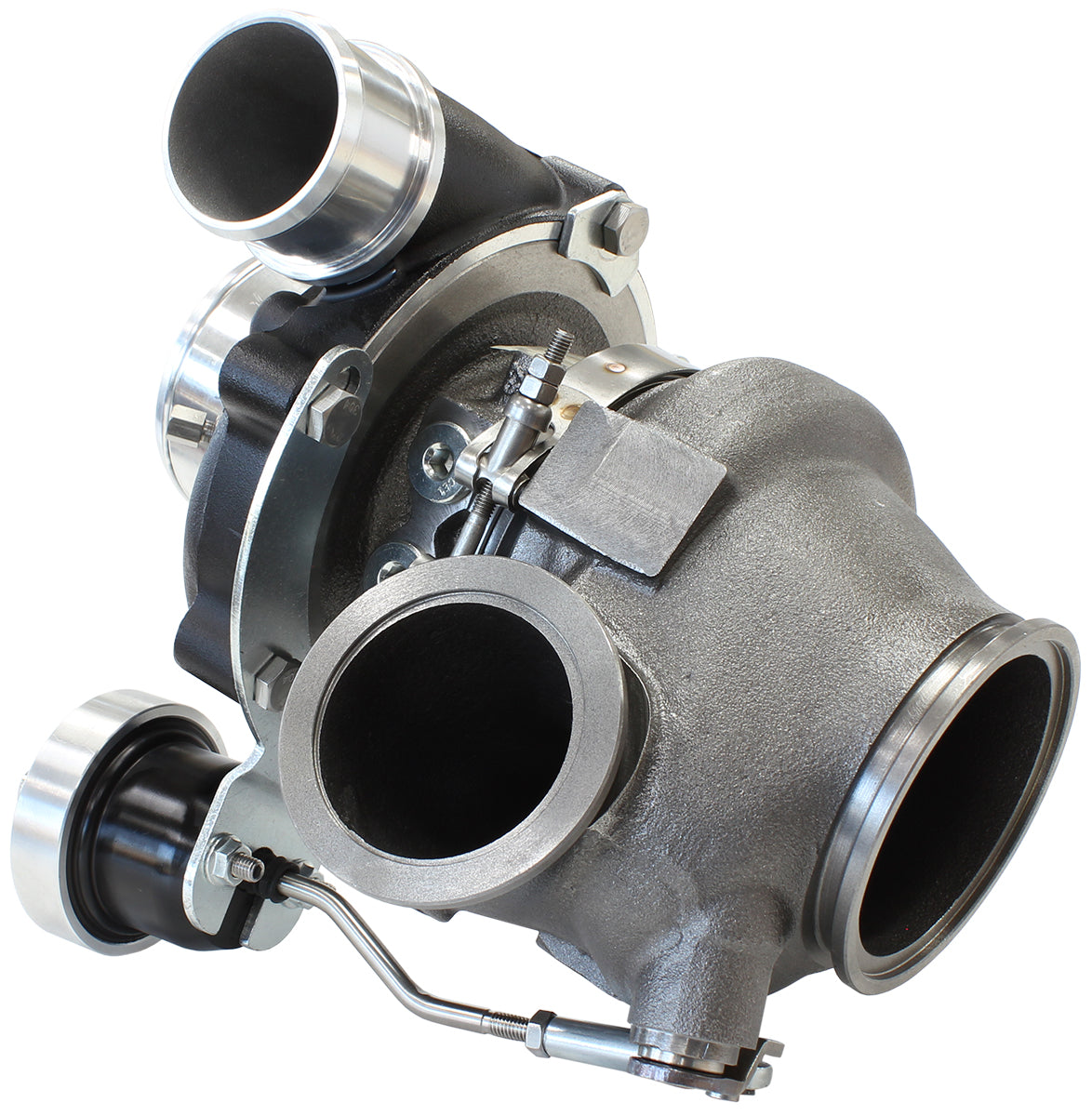 BOOSTED 5449 .72 Turbocharger 660HP, Hi Temp Black Finish   Internal Wastegate, V-Band Inlet & Exhaust Flanges
