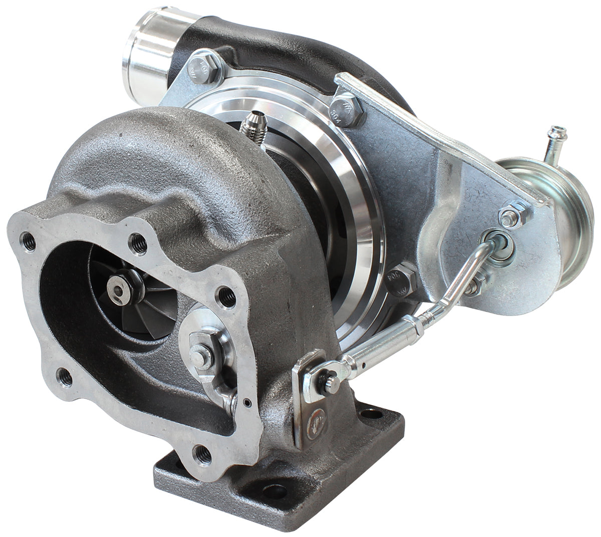BOOSTED 5047 .64 Turbocharger 550HP, Hi Temp Black Finish   Internal Wastegate, T25 / T28 Inlet Flange, 5-Bolt Exhaust Flange
