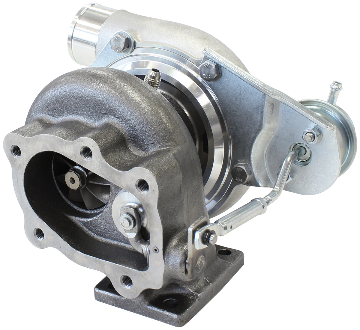 BOOSTED 5047 .64 Turbocharger 550HP, Natural Cast Finish   Internal Wastegate, T25 / T28 Inlet Flange, 5-Bolt Exhaust Flange
