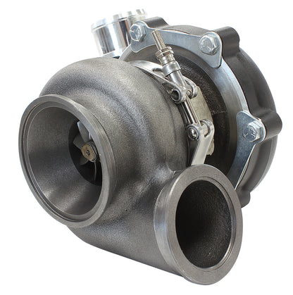 BOOSTED 4849 .72 Reverse Rotation Turbocharger 550HP, Hi Temp Black Finish   External Wastegate, V-Band Inlet & Exhaust Flanges