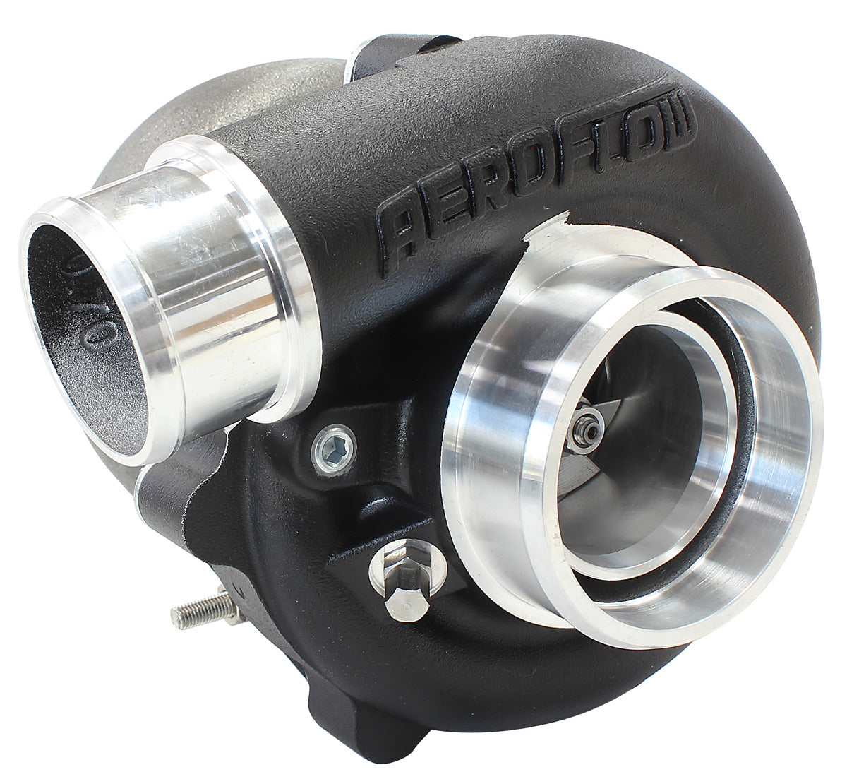 BOOSTED 4849 .72 Reverse Rotation Turbocharger 550HP, Hi Temp Black Finish   External Wastegate, V-Band Inlet & Exhaust Flanges