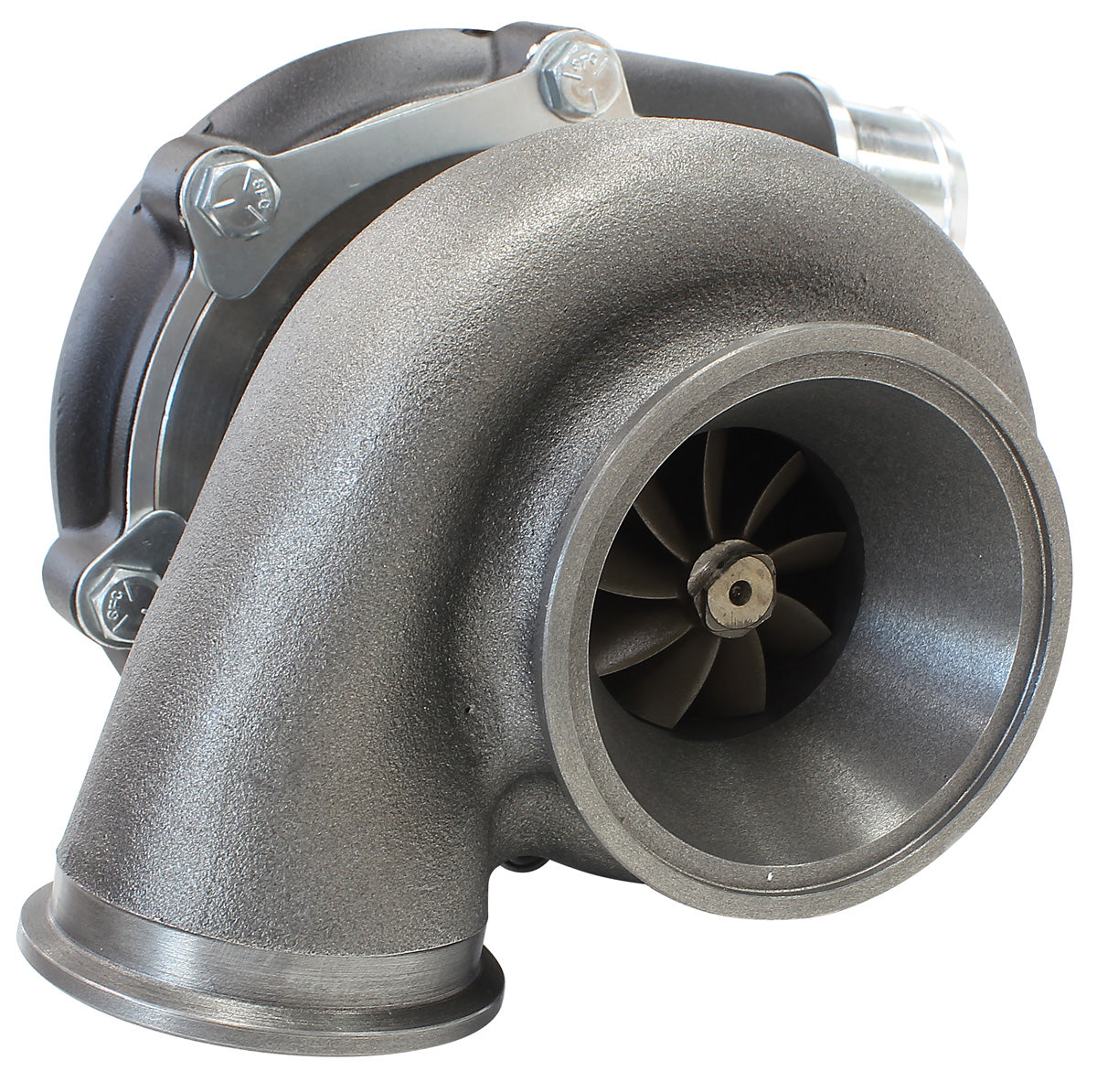 BOOSTED 4849 .72 Reverse Rotation Turbocharger 550HP, Hi Temp Black Finish   External Wastegate, V-Band Inlet & Exhaust Flanges