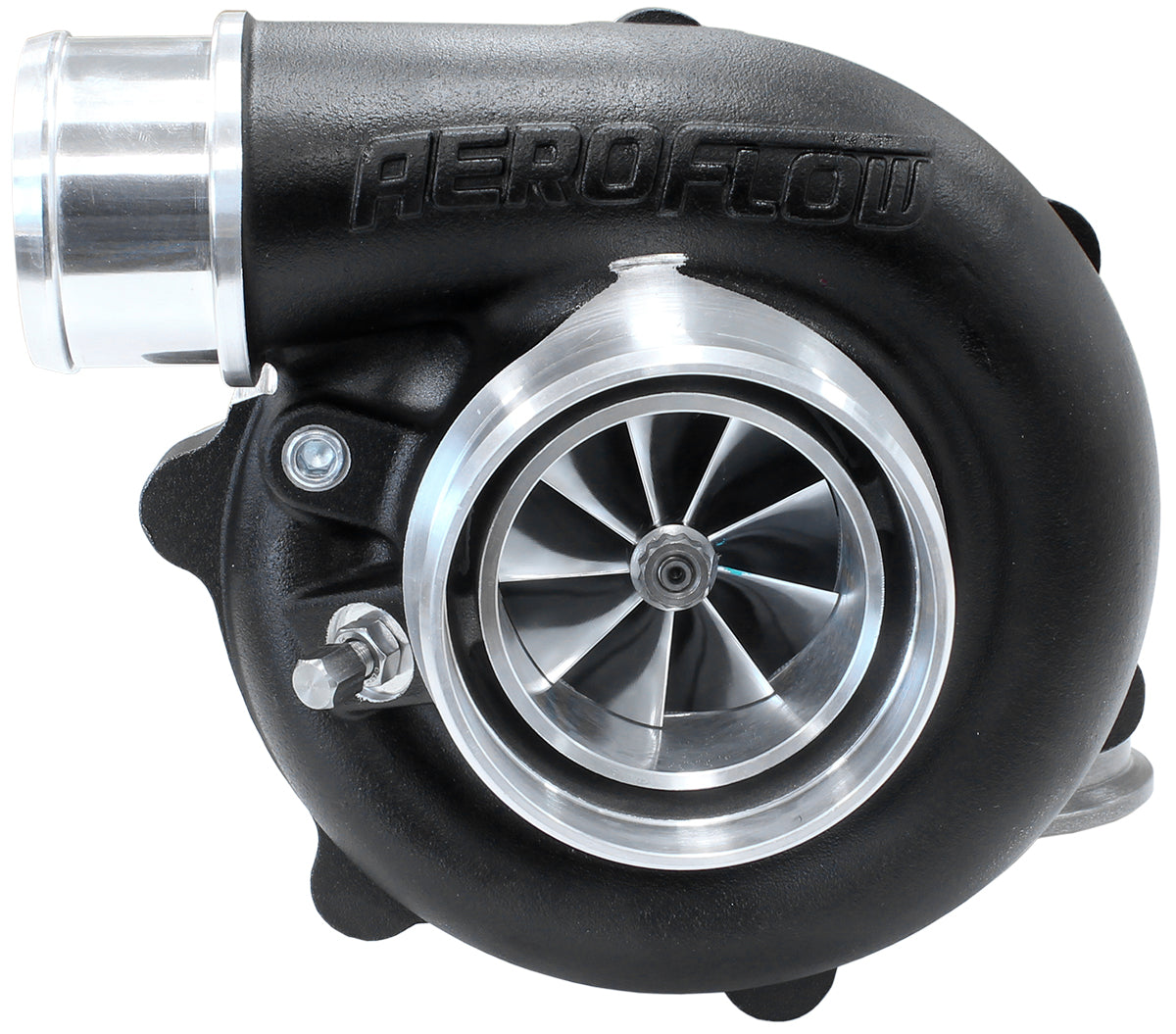 BOOSTED 5449 .72 Reverse Rotation Turbocharger 660HP, Hi Temp Black Finish   External Wastegate, V-Band Inlet & Exhaust Flanges