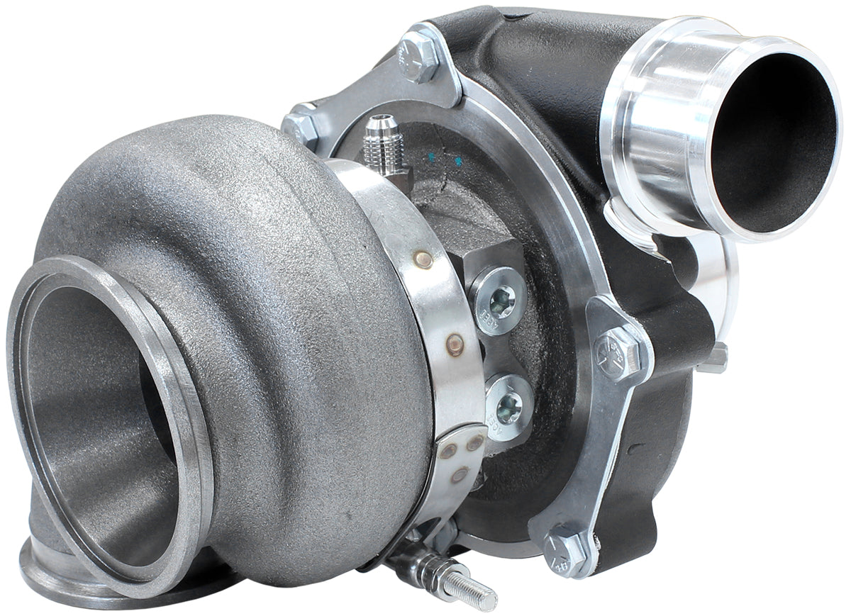 BOOSTED 5449 .72 Reverse Rotation Turbocharger 660HP, Hi Temp Black Finish   External Wastegate, V-Band Inlet & Exhaust Flanges