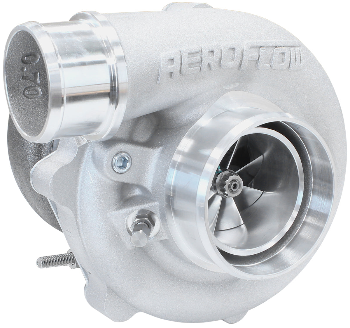 BOOSTED 5449 .72 Reverse Rotation Turbocharger 660HP, Natural Cast Finish   External Wastegate, V-Band Inlet & Exhaust Flanges
