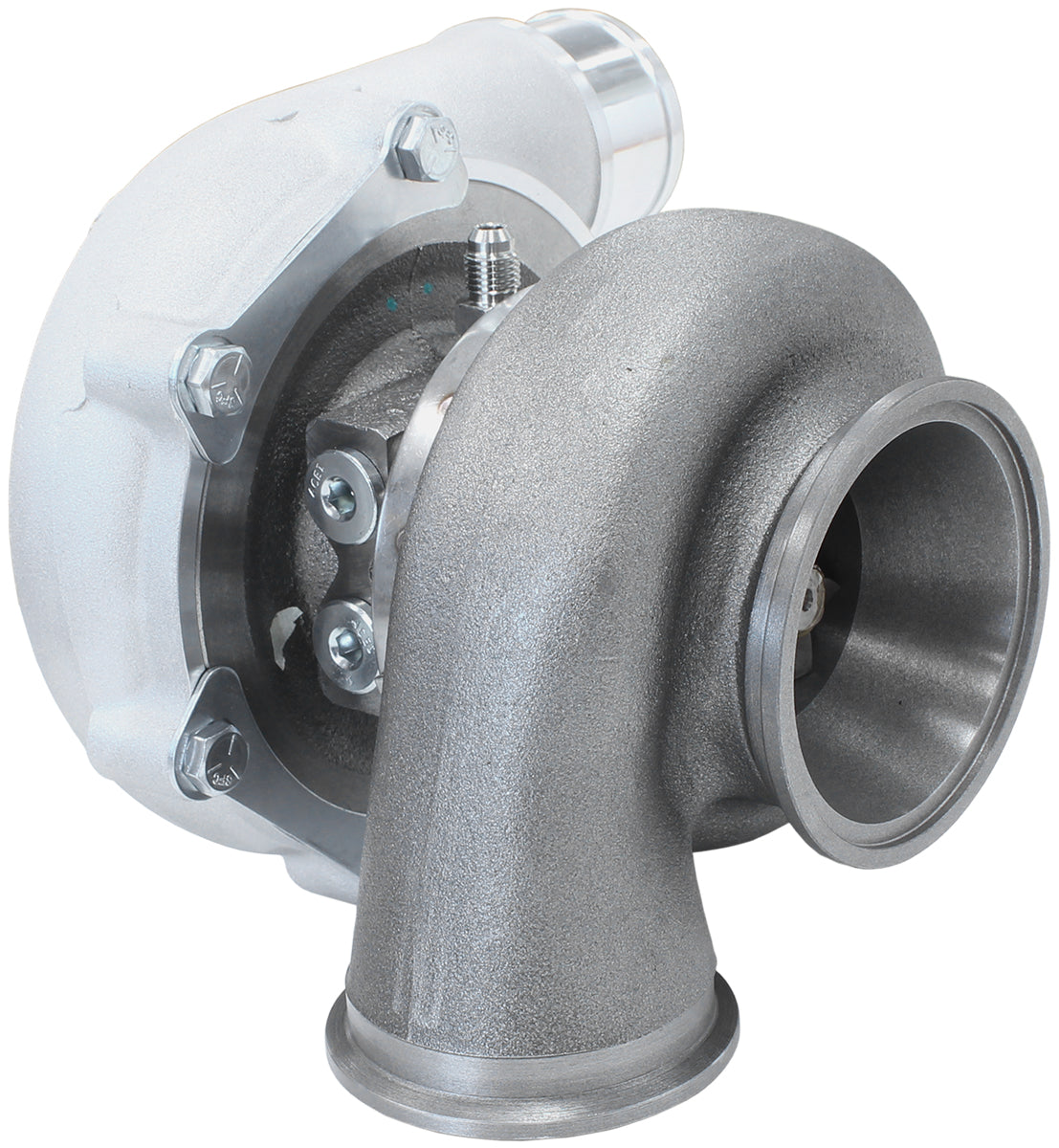 BOOSTED 5449 .72 Reverse Rotation Turbocharger 660HP, Natural Cast Finish   External Wastegate, V-Band Inlet & Exhaust Flanges